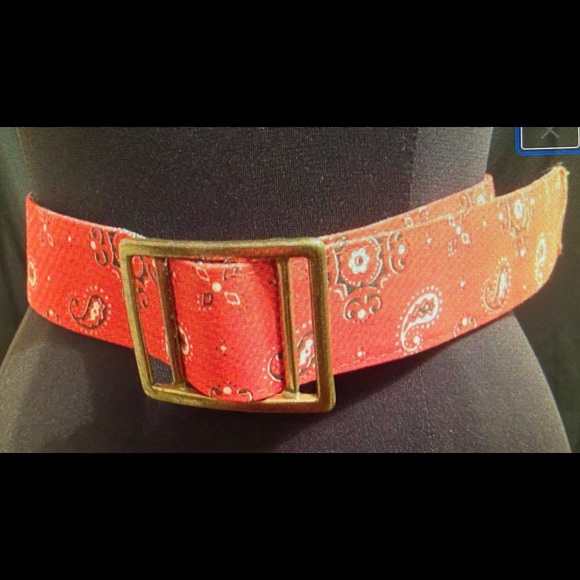 Vintage Red Bandana belt Gold tone big buckle - Picture 4 of 4
